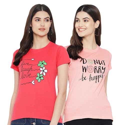 Image of Style Go Women's /Girls Cotton Regular Fit Graphic Stylish Printed Short Sleeves Casual T-Shirt || Trends & Stylish (Pack 2)