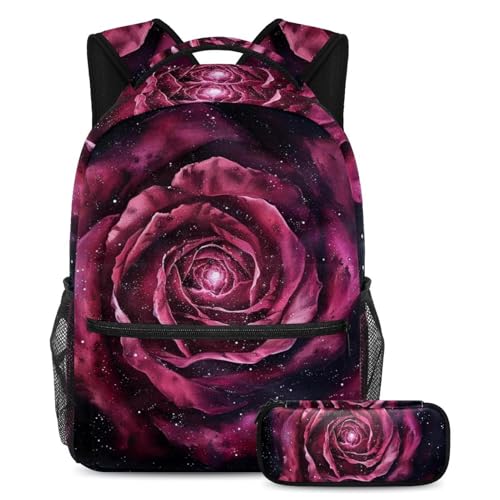 Ensemble cartable violet rose galaxie avec trousse scolaire mixte