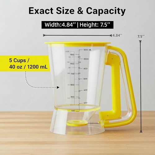 Lavius Pancake Batter Dispenser 5-Cup Batter Pourer for Maker Pancakes, Waffles, Crepes, Muffins, Cupcakes, Easy Squeeze Grip Handle with Proof Nozzle, Precise Baking Tools（Yellow） by LAVIUS - Image 2