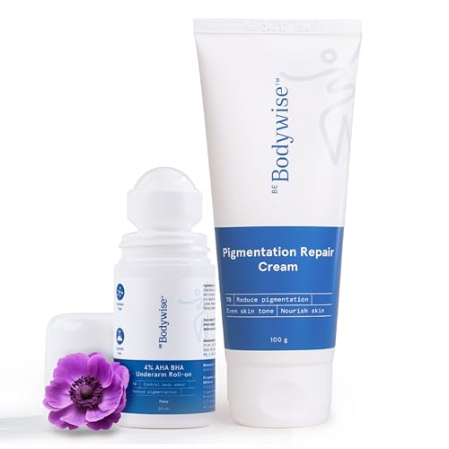 Image of Be Bodywise Underarm Brightening Kit | With 4% AHA BHA Underarm Roll-On (50ml) & Pigmentation Repair Cream (100g) | Reduces Body Odor, Fades Pigmentation & Corrects Uneven Skin Tone