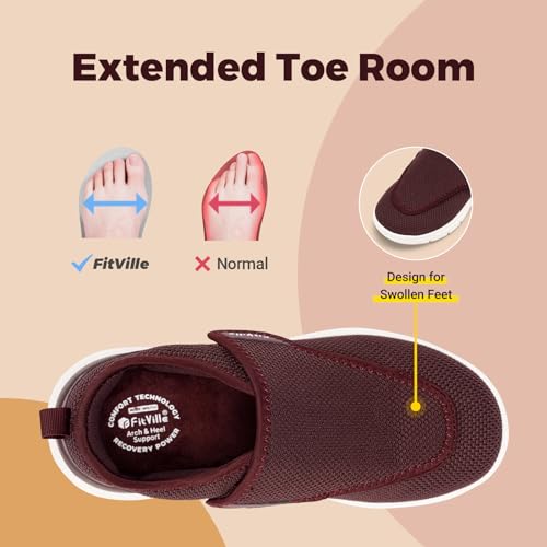 Image of FitVille Diabetic Shoes for Women Extra Wide Walking Shoes Slip-On Orthopedic Shoes with Adjustable Strap for Swollen Feet Neuropathy - EasyTop Wings V2