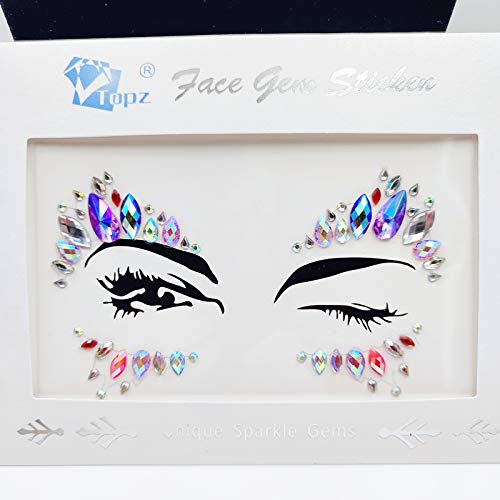 Face Jewels Festival Halloween Rhinestone for face Sticker Face Gems Glitter Temporary Tattoo Mermaid Bindi Sticker for Rave Music Festival (Purple ab-S090)