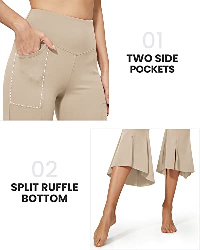 Image of G4Free Capri Pants for Women Stretch Yoga Dress Pants with Pockets Ruffle Bell Bottom Athletic Work Leggings