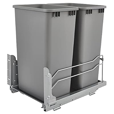 Rev-A-Shelf 53WC-2150SCDM-217 Double 50-Quart Undermount Kitchen Cabinet Pullout Waste Containers with Soft Close, Gray