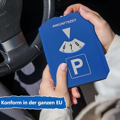 kinoco Parkscheibe mit Eiskratzer - 2 in 1 Parkuhr für Auto und Motorrad INKL. Reifenprofilmesser + Einkaufswagen-Chip | Winter Eiskratzer & Profiltiefenmesser