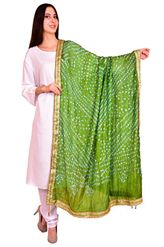 eloria Women's Tafeta Silk Embellished Dupatta Bandhani Bandhej Jaipuri Rajasthani Dupatta (Green, 2.25 Meters/Length: 88 Inch/Wide: 42 Inch)