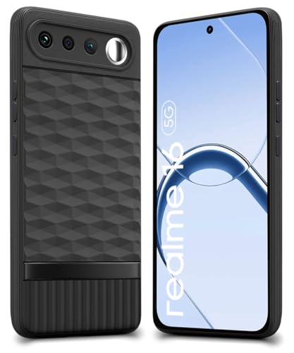 Image of WOW IMAGINE Back Cover for Realme 16 5G with Hexa Cube Design | Ultra Slim Soft Rubberised Case | Inner Velvet Fabric | Flexible Mobile Case | Camera Protection - Black