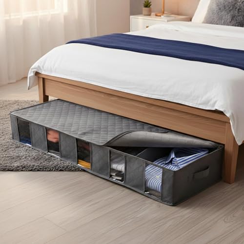 Image of HomeEssentials Underbed Storage Containers with Reinforced Handles, Foldable Organizers with Clear Windows and Sturdy Zippers for Clothes, Blankets, and Comforters