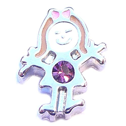 Girl February Floating Locket Charm Silvertone