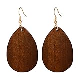 SMALLLOVE Wooden Hoop Earrings for Women Retro Black African Bohemian Wood Teardrop Geometric Lightweight Dangle Drop Earrings (Dark Brown)