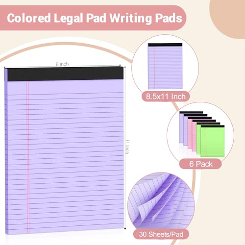 Image of Legal Pads 8.5 x 11 Inch, 6 Pack, Colored Notebook Paper, 8.5 x 11 Colored | Legal Pad, Micro Perforated Lined Paper Notepads 8.5 x 11, 30 sheets, Colored Paper Writing Pads for Office Home School