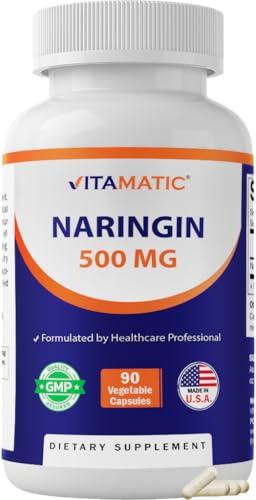 Vitamatic Naringin 500 mg 90 Vegetarian Capsules Citrus Bioflavonoid Supplement Non-GMO Gluten Free Antioxidant Support Made in USA