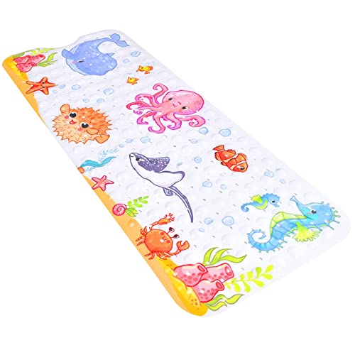 Secopad Kids Bath Mat For Tub Non Slip, 40 X 16 Inch Large Cartoon Octopus Anti Slip Toddler Baby Bath Mat, Left Drain #TOP21