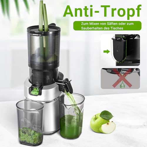 AMZCHEF 250W Automatischer All-In-One Entsafter, 135MM Öffnung und 1,8L entsafter für Gemüse und Obst, Entsafter Slow Juicer Testsieger mit Dreifachem Filter - Silber – Bild 5