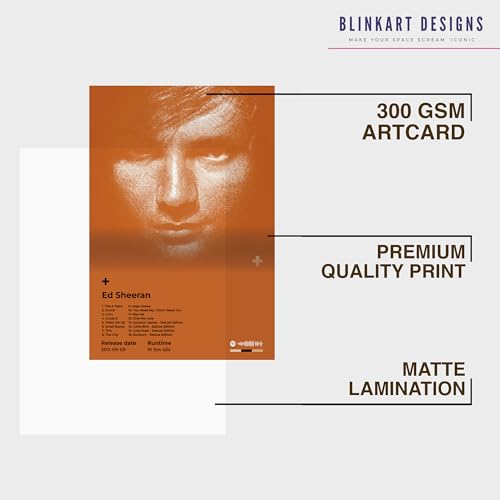 Image of BLINKART ED SHEERAN-+ Wall Photo Frames | Wall Art for Bedroom, Living Room, Studio or Office | Album Cover Print with Spotify Song Link QR Code | Gift for Fans - 8x12 In