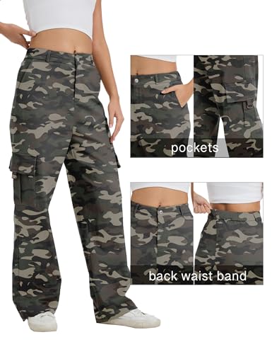 Image of Cargo Pants for Women High Waist Wide Leg Stretchy Pull On Baggy Casual Pants with Pockets