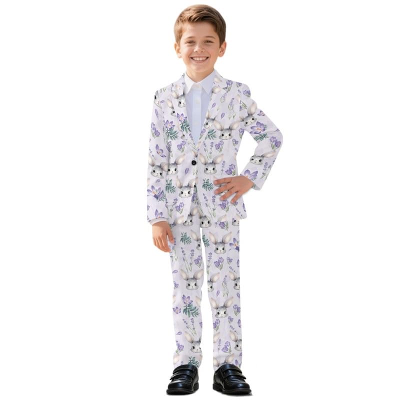 HUIACONG Ostereier Jungenanzug, formell, schmale Passform, Anzug-Set, St.Patrick Jungen-Hochzeits-Outfit, Kaninchen, Kommunion-Anzüge für Jungen 5–14