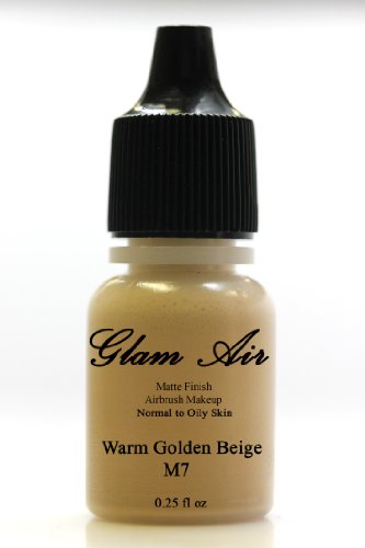 Airbrush Makeup Foundation Matte Finish M7 Warm Golden Beige Water-based Makeup Long Lasting All Day Without Smearing Running, Fading or Caking 0.25 Oz Bottle By Glam Air