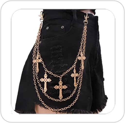 Punk Pant Chain for Women Men Vintage Gothic Cross Rivet Mansard Pant Chain 80's 90's Hip Hop Jeans Chain Charm Layered Rock Wallet Chain for Men Clothing Accessories Halloween Jewelry image 4