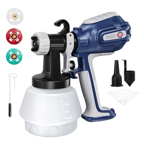 TurboVolt 700W HVLP Farbsprühsystem, 1500 ml/min Lackierpistole Elektrisch mit 3 Düsen, 3 Spritzmuster, 1200ml Farbsprühgerät für Zäune, Schränke, Tür, Wände, Möbel mit Reinigungs & Blasanschlüssen