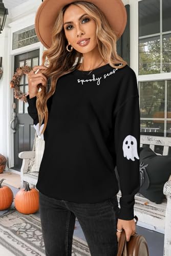 HEBBE Spooky Season Sweatshirts Halloween Ghost Sweatshirt Women - Halloween Graphic Crewneck Tops Casual Sweater3