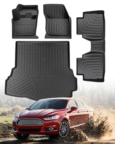 Floor Mats & Cargo Liner for Ford Fusion 2016 2015 2014 2013 Rubber Trunk Carpet, All-Weather Protection Waterproof Anti-Slip Full Set Car Mats for Ford Fusion Accessories 2013-2016 (Not for Hybrid)