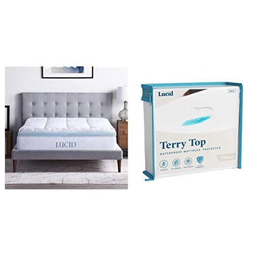 LUCID 4 Inch Down Alternative and Gel Memory Foam Mattress Topper - Three Toppers in One - Queen & Premium Hypoallergenic 100% Waterproof Mattress Protector - Universal Fit, Cotton Terry Top, Queen