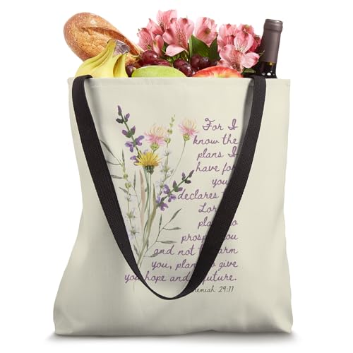 Bolso tote floral con versículo bíblico 'Porque yo sé los planes que tengo para ustedes' (Jeremías 29) miniatura 4