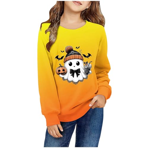 Toddler Girls Cotton Halloween Sweatshirts Crewneck Long Sleeve Gradient Ghost Graphic Pullover Tops 1-12 Years