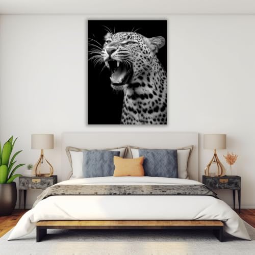 Impression léopard noir et blanc TERUEA portrait animalier abstrait 80x120