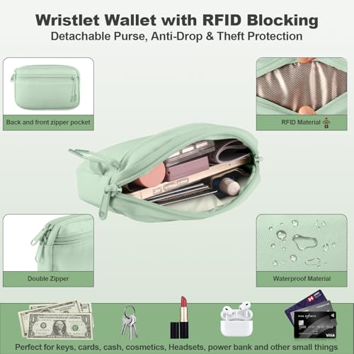 Image of YFWE Clip and Go Strap for Phone with Wallet Crossbody, Adjustable Phone Lanyard with Detachable RFID Wristlet Wallet, Pattern Strap, Green (M)