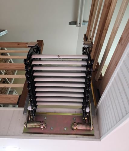 Attic Wall Ladder Narrow Wall-Mounted Folding Ladder Pulldown Attic Loft Telescopic Stairs 10+2=12 Steps, 8.2-9.8ft Height, Al-Mg Alloy Extension Design, 21.2x5.5in Frame Size Access Stairs