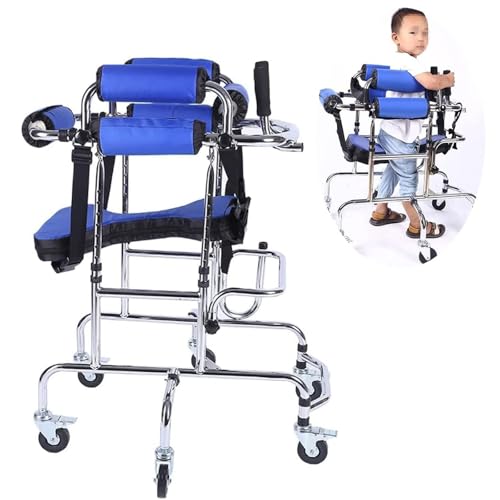 Andador con ruedas para personas con parálisis cerebral, altura ajustable, andador vertical con asiento extraíble (80-120 cm)