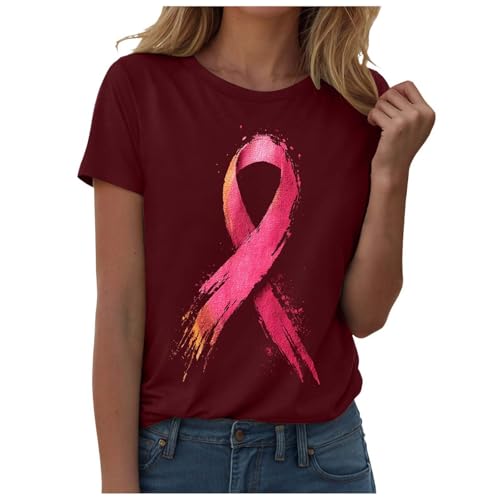 T-Shirt Octobre Rose Manches Courtes Ideal au Bureau ou pour des Sorties d'Ete Decontractees