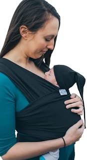 Baby Wrap Sling Organic Stretchy Premium Carrier | UK/EU Safety Tested | Made in UK by Joy and Joe | Suitable from Birth to 16Kg | with Hat, Bag and Full Colour Instruction (Black)
