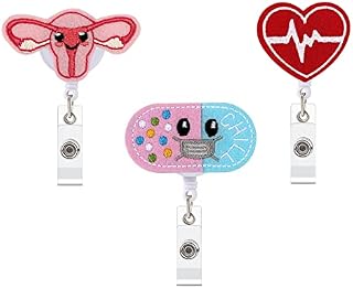 OOTSR 3 PCS Retractable Lanyard Clips for Nurse Doctor Teacher Student, Felt Badge Reels Holder for ID Card Key, Retractable Nursing Badge Reel with Alligator Clip, Pill Uterus Heart