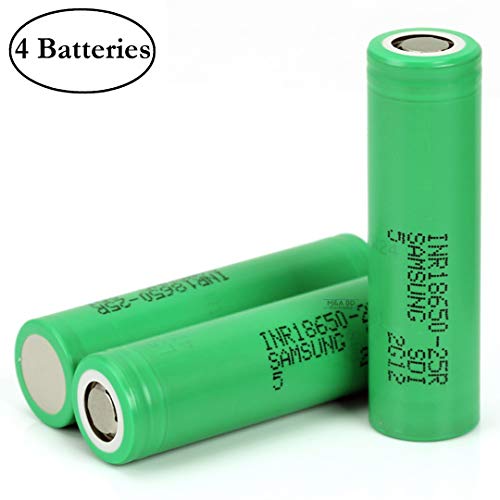 M&A BD 4 Pack of 2500mAh, Green-25R, 20A, Flat Top, Rechargeable, Replacement
