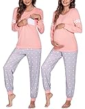 Ekouaer Maternity & Nursing Pajamas Sets Long Sleeve Breastfeeding Pajamas with Jogger Pants for Hospital Orange