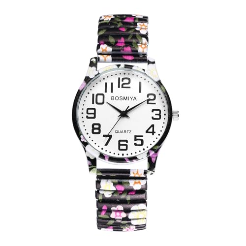 JewelryWe Montre Femme Bracelet Elastique: Montre Femme Extensible Fantaisie Bohème Analogique Quartz en Acier Inoxydable 1Atm Etanche - Montre Cadran...