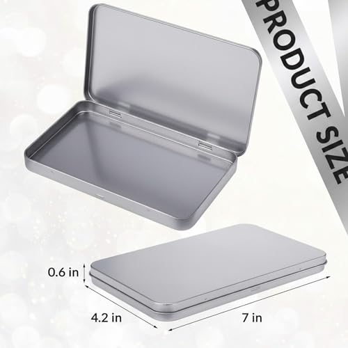 Image of Geiserailie 2 Pack Rectangular Metal Tin Box with Lid Metal Hinged Lid Tin Mini Paint Storage Box Empty Container Storage for Watercolor Jewelry Pen Candy Craft Organizer 7.0 x 4.2 x 0.6'' (Sliver)
