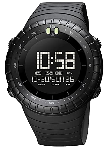 PASOY Mens Digital Multifunction Watch Waterproof Black Rubber Band Backlight Alarm Outdoor Sports Military Mountaineer Watch