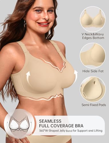 Image of OEAK Women Value Series Jelly Bras Wireless Pushup Convertible Bra | Everyday Essentials,Comfortable Bralettes,No Underwire,Full Coverage,Support Lift,Tshirt,Soft,Seamless,Scalloped