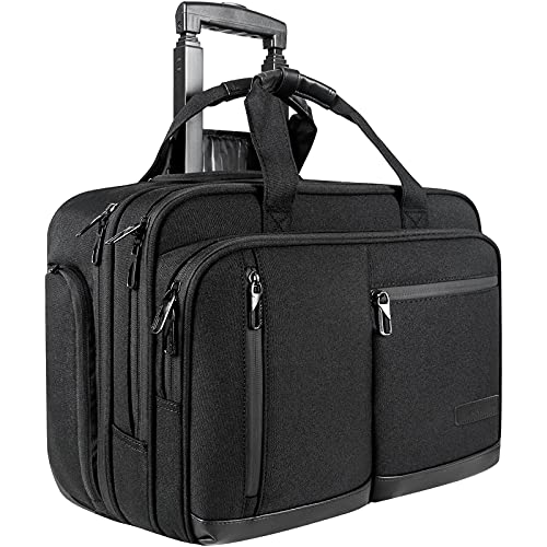 VANKEAN 17.3 Inch Rolling Laptop Bag, Waterproof Overnight Rolling Bags, Laptop Bags for Travel/Work/Business, Stylish Carry on Briefcase, Black