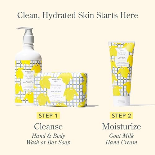 Beekman 1802 Goat Milk Hand Cream &ndash; Sunshine Lemon &ndash; Scented &ndash; 2 oz &ndash; Moisturizing Hand Lotion for Dry Skin &ndash; Non-Greasy &ndash; Sensitive Skin Safe &ndash; Cruelty Free