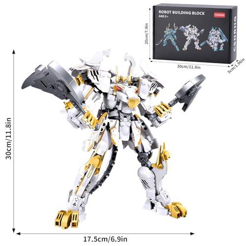 CSNRHG White Tiger Samurai mech Robot Model with Double Axe Head Building Blocks Toy Set Mythical Birthday for Age 8+ Children Adults Teens 679 Pieces