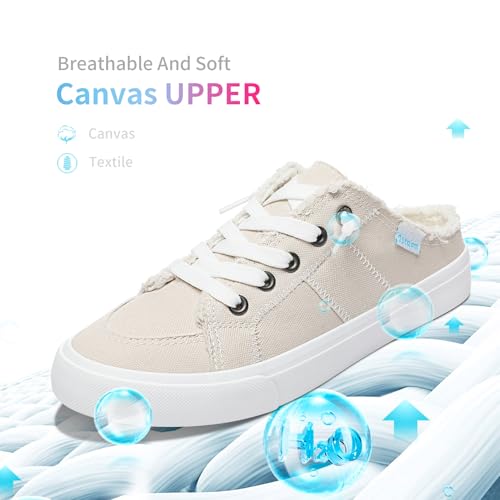Image of Obtaom Women Canvas Mules Memory Foam Clipper Fashion Sneakers Comfortable Slip-On Mule Backless Holiday Shoes