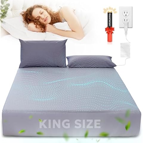 FZF Grounding Sheets King Size, Organic Cotton 95%+Pure Silver 5%, Earthing Bed Sheets,Fitted Bed Sheet with Grounding Cord for Better Sleep (King, Gray - 76"x 80"x 15" Deep Pocket) Cover