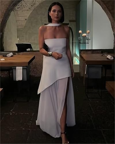 Chiffon Strapless Bridesmaid Dresses for Women Satin High Slit Formal Evening Dress with Scarf4