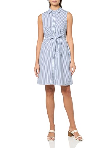 Image of Tommy Hilfiger Women's Sleeveless Collared Button Front Tie Waist Mini Shirt Dress