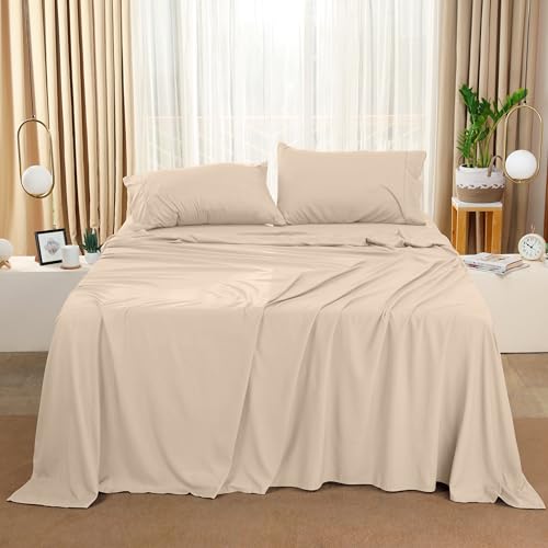 Image of Utopia Bedding Full Sheet Set - 4 Piece Bed Sheets for Full Size Bed, Soft and Breathable Microfiber, Includes 1 Fitted Sheet, 1 Flat Sheet and 2 Pillowcases (Beige) (Pack of 2)